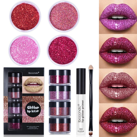 Glitter Diamond Lip Gloss With Lip Primer ,Glitter & Application Brush